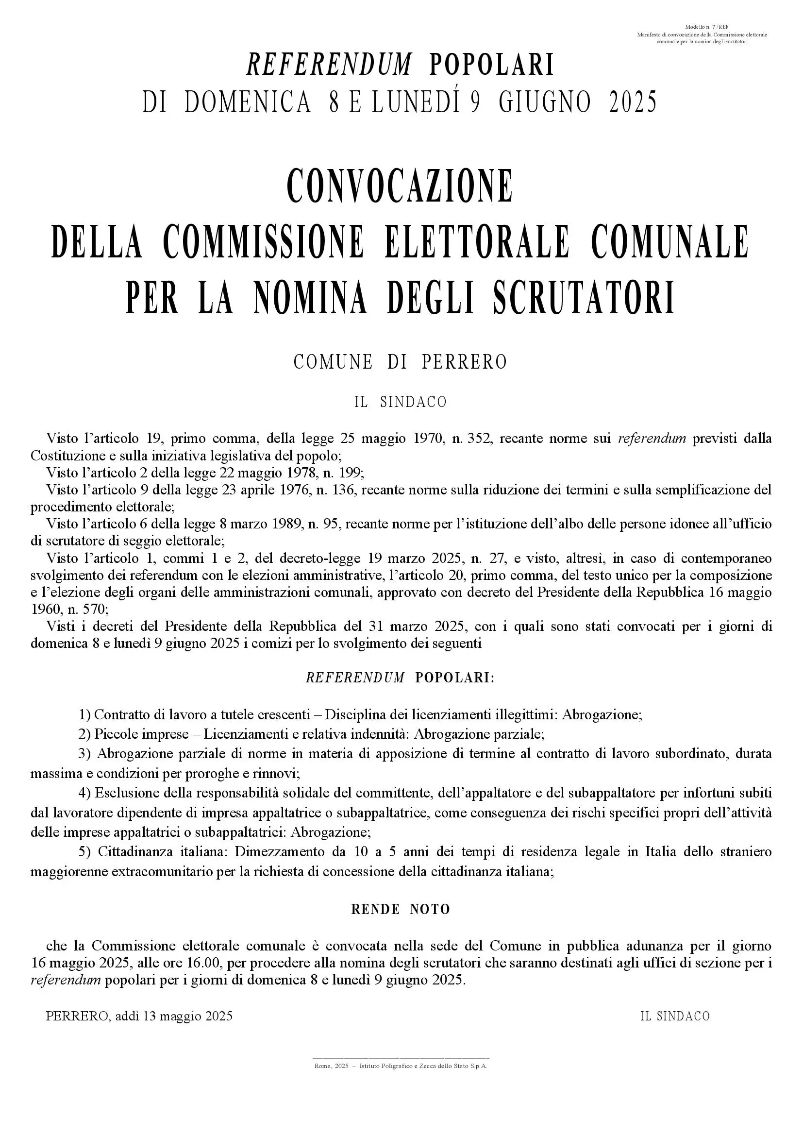 Convocazione Commissione Nomina Scrutatori