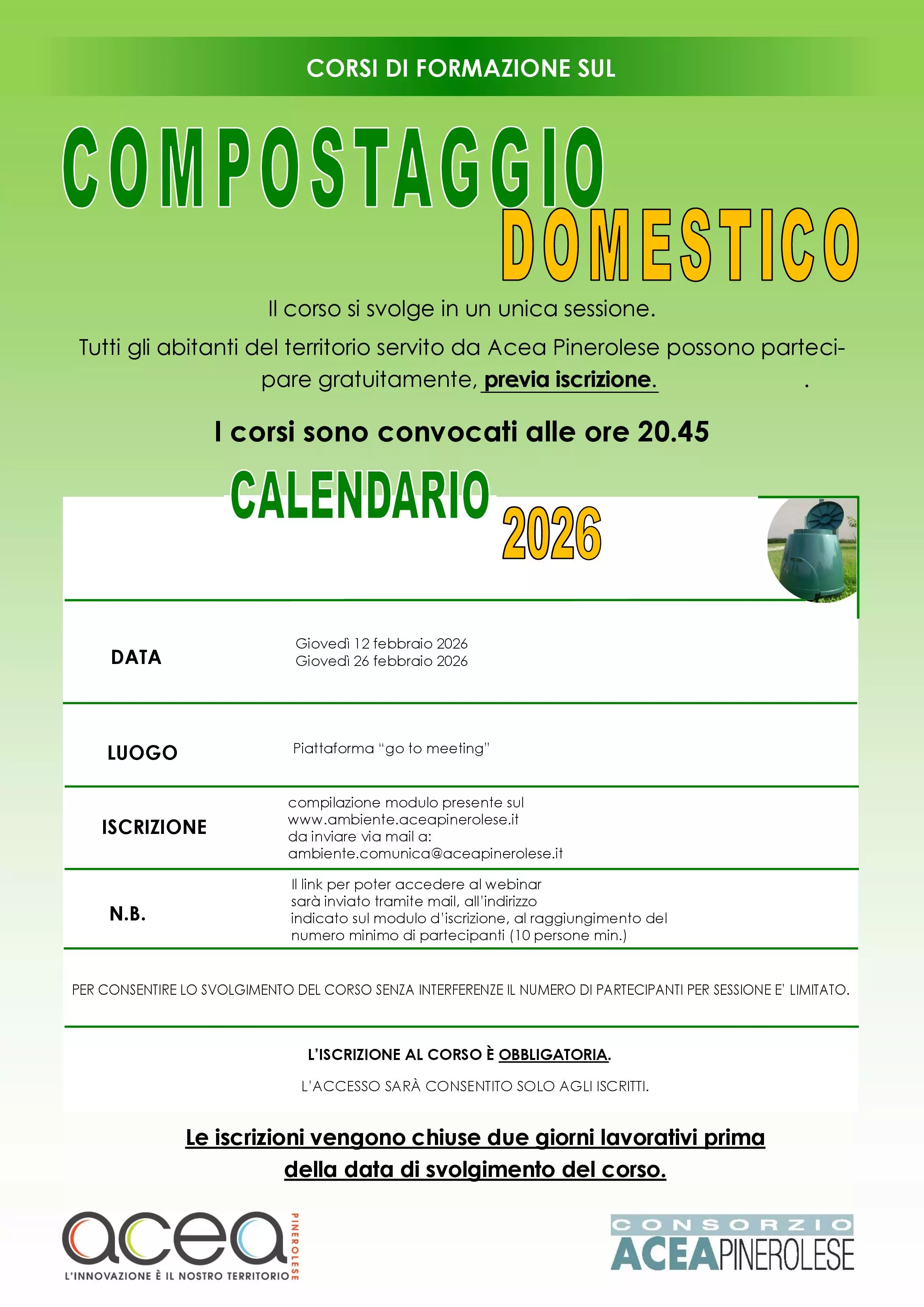 Corsi compostaggio 2026