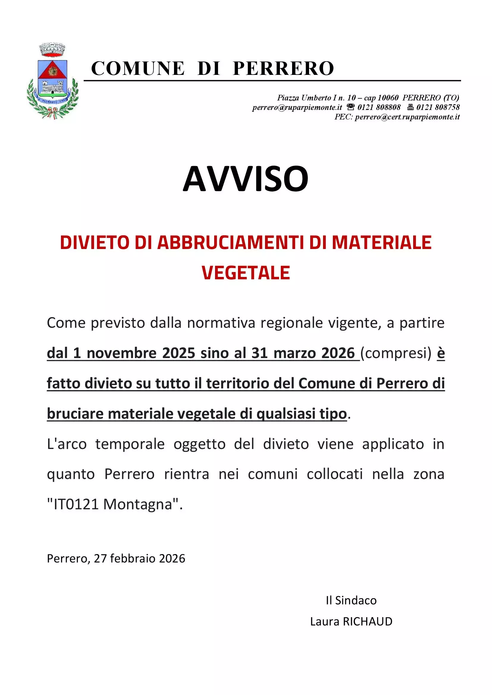 Divieto abbruciamenti materiale vegetale